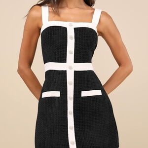 Lulus Divine Luxury Black And White Tweed Pearl Mini Dress - Size M